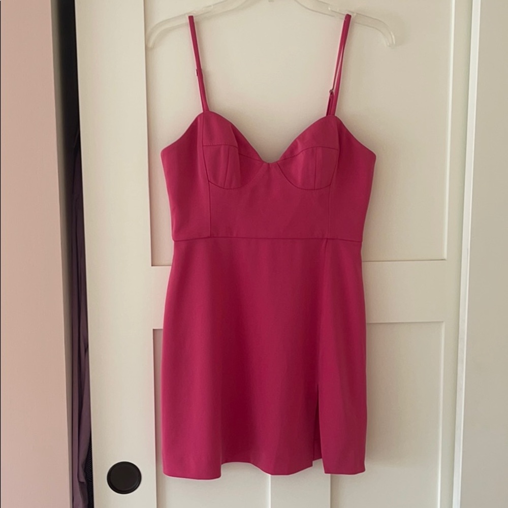 NBD from Revolve, Mini Hot Pink bustier dress!